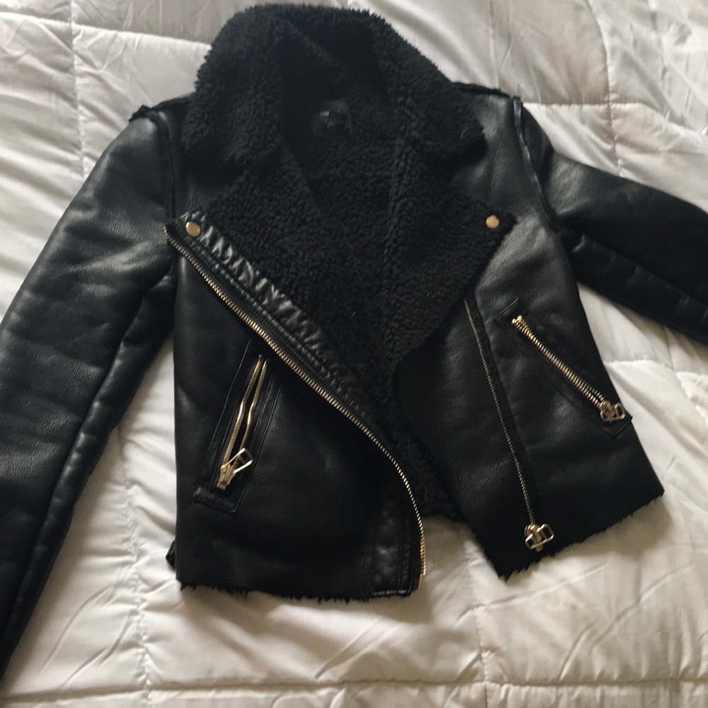 Black sherpa moto jacket